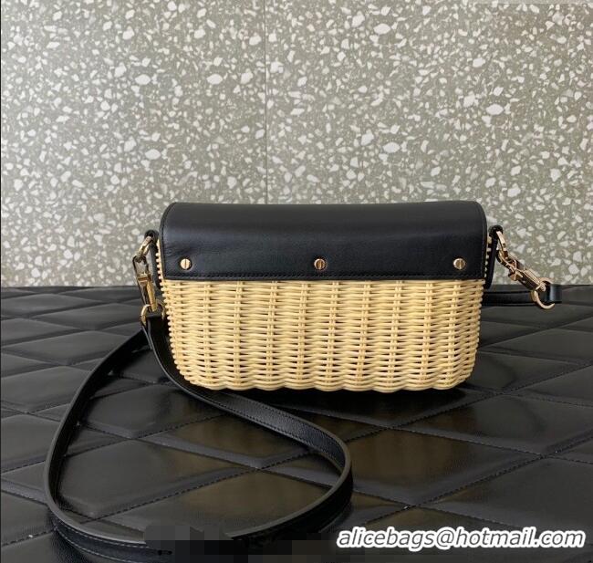 Reasonable Price Valentino Logo Small Shoulder bag in Leather and Wicker 5055 Black 2024