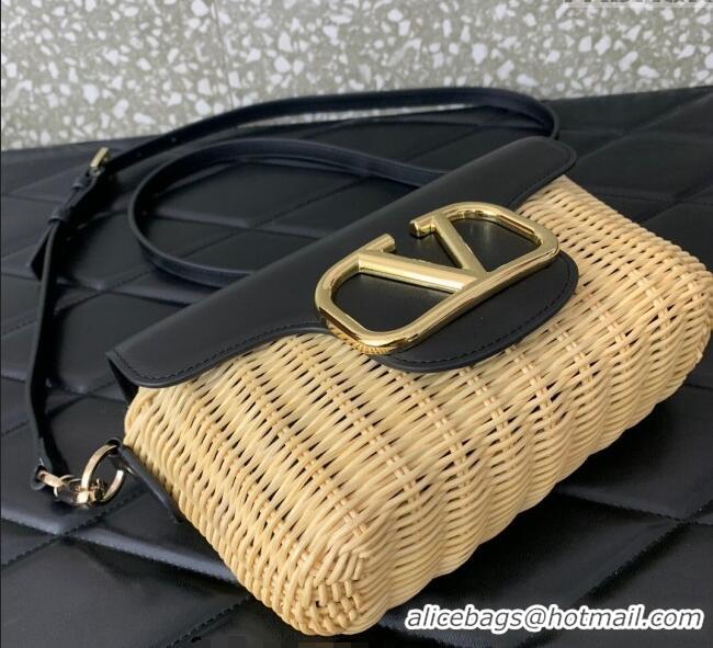 Reasonable Price Valentino Logo Small Shoulder bag in Leather and Wicker 5055 Black 2024