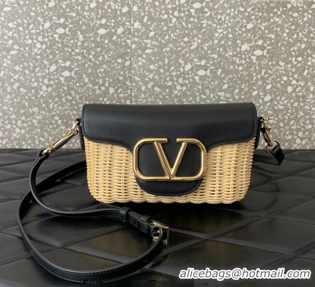 Reasonable Price Valentino Logo Small Shoulder bag in Leather and Wicker 5055 Black 2024