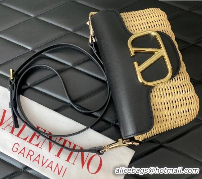 Reasonable Price Valentino Logo Small Shoulder bag in Leather and Wicker 5055 Black 2024