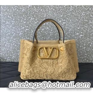 Super Quality Valentino Small VLogo Shopping Summer Tote bag in Lace-Effect Raffia Straw 0220S 2024