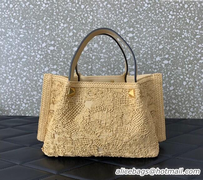 Super Quality Valentino Small VLogo Shopping Summer Tote bag in Lace-Effect Raffia Straw 0220S 2024
