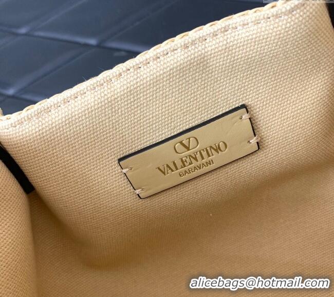 Super Quality Valentino Small VLogo Shopping Summer Tote bag in Lace-Effect Raffia Straw 0220S 2024