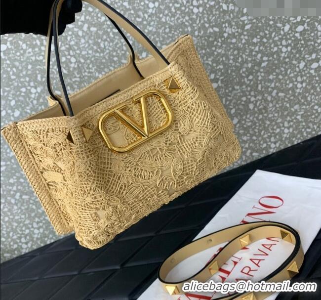 Super Quality Valentino Small VLogo Shopping Summer Tote bag in Lace-Effect Raffia Straw 0220S 2024