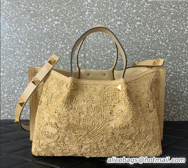 Unique Grade Valentino Medium VLogo Shopping Summer Tote bag in Lace-Effect Raffia Straw 0220L 2024