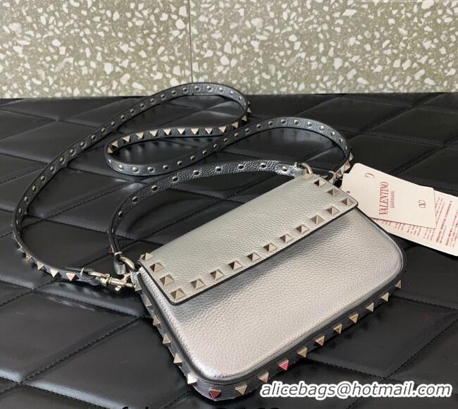 Well Crafted Valentino Rockstud Grainy Calfskin Pouch Mini Bag VLTN077 Silver 2024