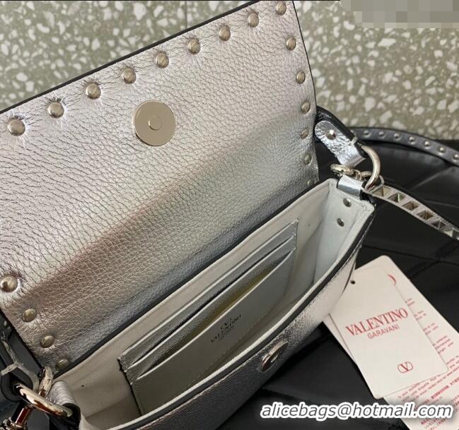 Well Crafted Valentino Rockstud Grainy Calfskin Pouch Mini Bag VLTN077 Silver 2024