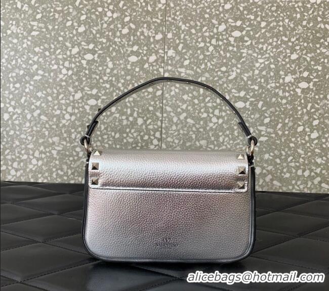 Well Crafted Valentino Rockstud Grainy Calfskin Pouch Mini Bag VLTN077 Silver 2024