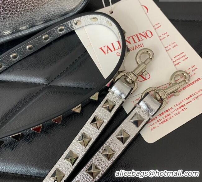 Well Crafted Valentino Rockstud Grainy Calfskin Pouch Mini Bag VLTN077 Silver 2024