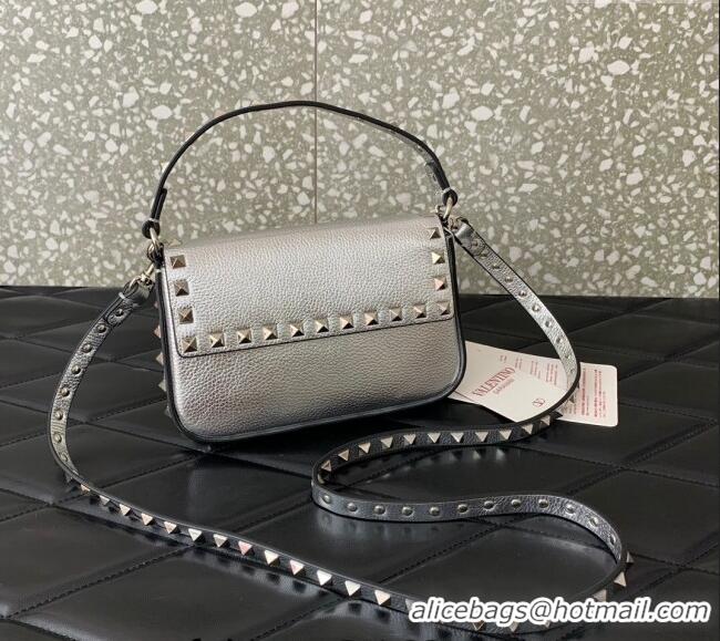 Well Crafted Valentino Rockstud Grainy Calfskin Pouch Mini Bag VLTN077 Silver 2024