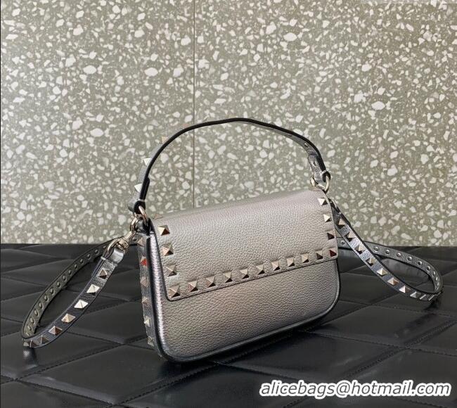 Well Crafted Valentino Rockstud Grainy Calfskin Pouch Mini Bag VLTN077 Silver 2024