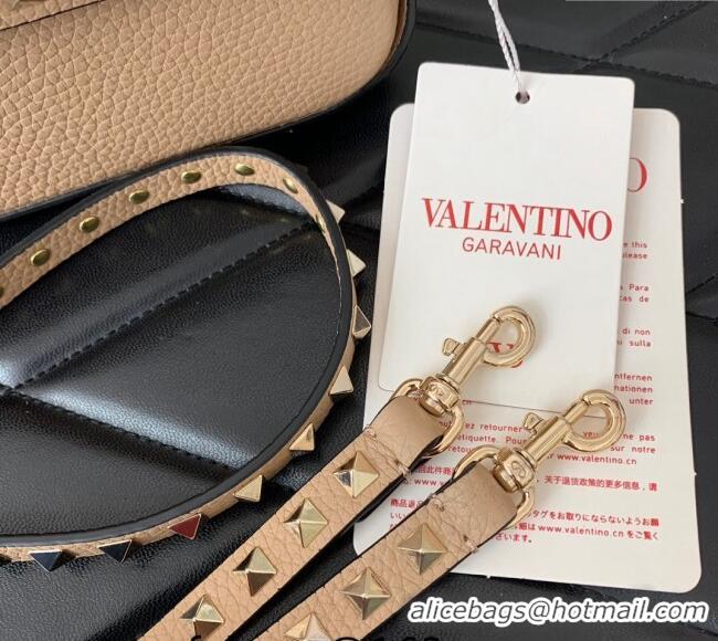 Top Grade Valentino Rockstud Grainy Calfskin Pouch Mini Bag VLTN077 Beige 2024