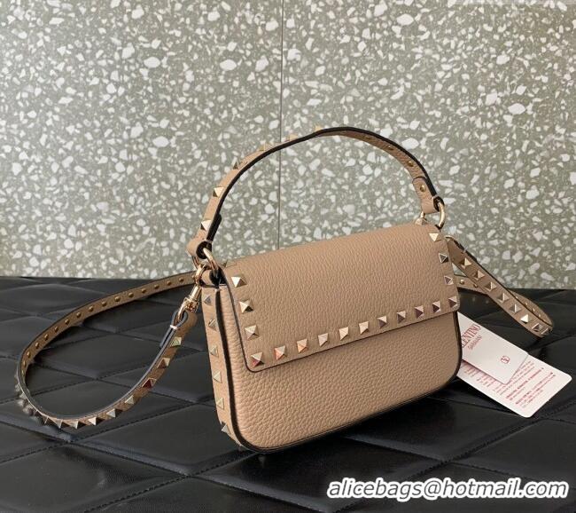 Top Grade Valentino Rockstud Grainy Calfskin Pouch Mini Bag VLTN077 Beige 2024