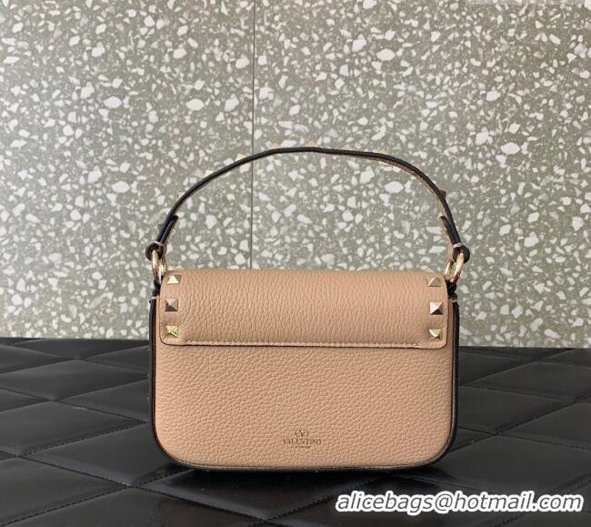 Top Grade Valentino Rockstud Grainy Calfskin Pouch Mini Bag VLTN077 Beige 2024