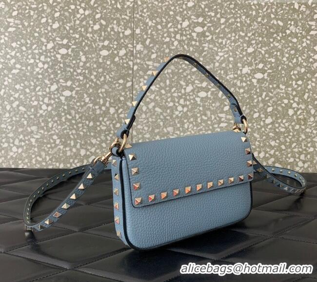 Unique Discount Valentino Rockstud Grainy Calfskin Pouch Mini Bag VLTN077 Blue 2024