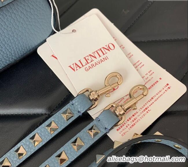 Unique Discount Valentino Rockstud Grainy Calfskin Pouch Mini Bag VLTN077 Blue 2024