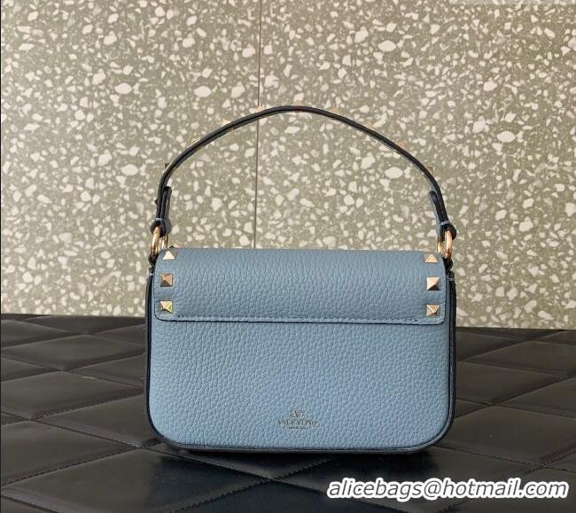 Unique Discount Valentino Rockstud Grainy Calfskin Pouch Mini Bag VLTN077 Blue 2024