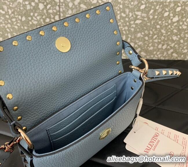 Unique Discount Valentino Rockstud Grainy Calfskin Pouch Mini Bag VLTN077 Blue 2024
