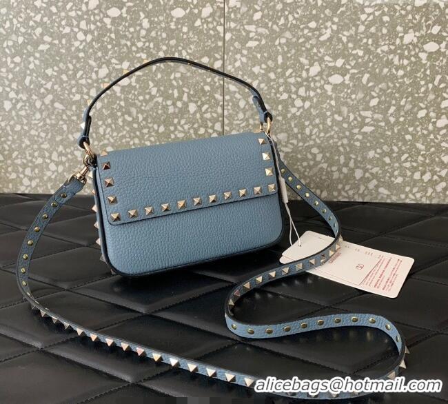 Unique Discount Valentino Rockstud Grainy Calfskin Pouch Mini Bag VLTN077 Blue 2024