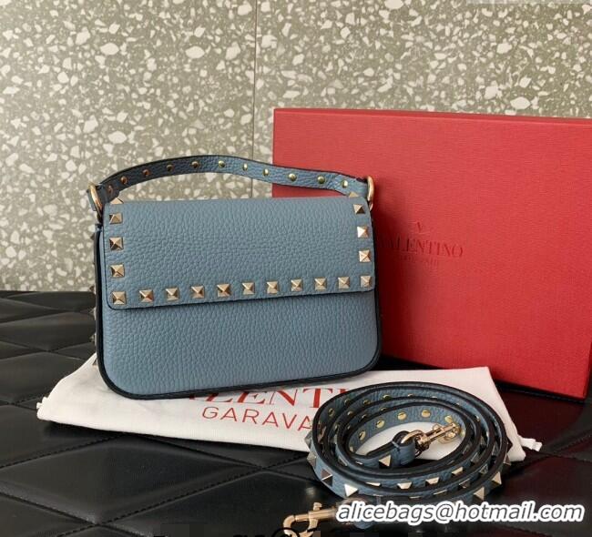 Unique Discount Valentino Rockstud Grainy Calfskin Pouch Mini Bag VLTN077 Blue 2024