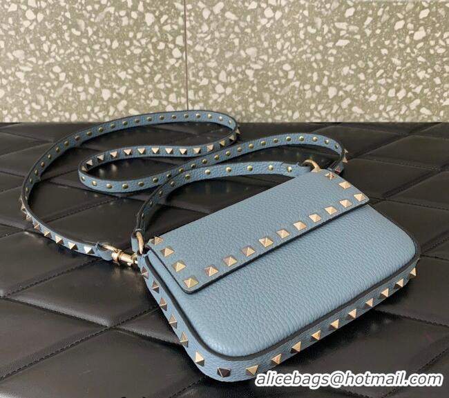 Unique Discount Valentino Rockstud Grainy Calfskin Pouch Mini Bag VLTN077 Blue 2024