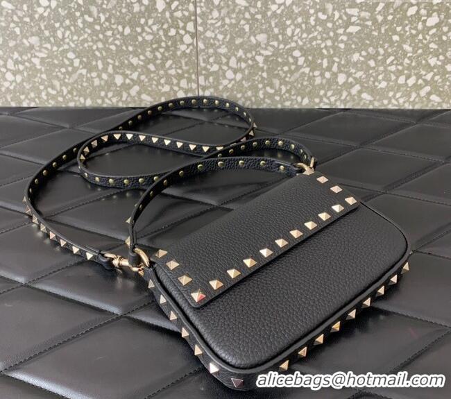 Best Price Valentino Rockstud Grainy Calfskin Pouch Mini Bag VLTN077 Black/Gold 2024