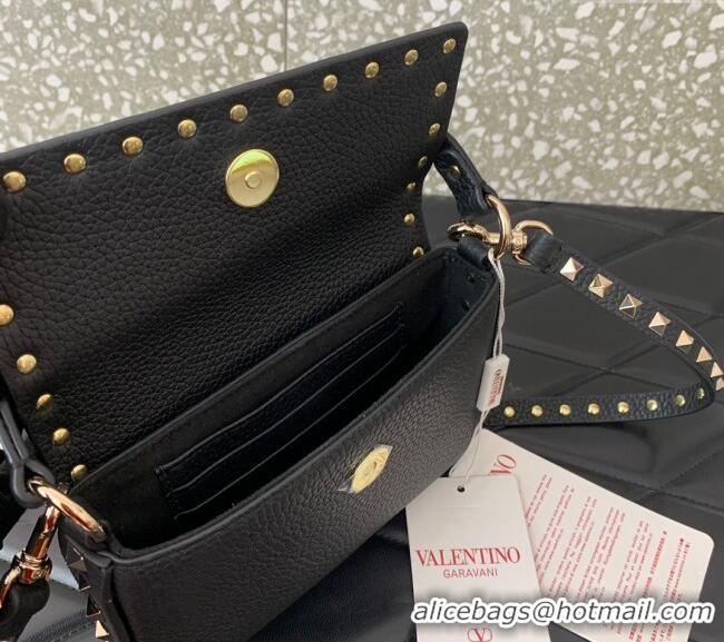 Best Price Valentino Rockstud Grainy Calfskin Pouch Mini Bag VLTN077 Black/Gold 2024