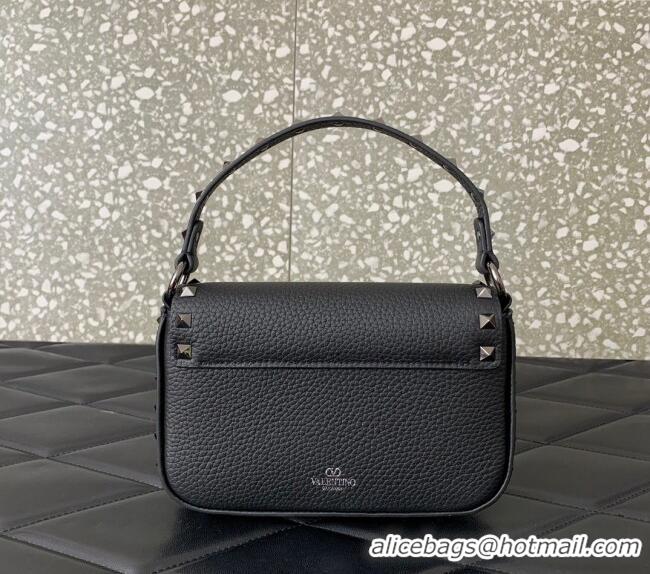 Top Quality Valentino Rockstud Grainy Calfskin Pouch Mini Bag VLTN077 Black/Gold 2024