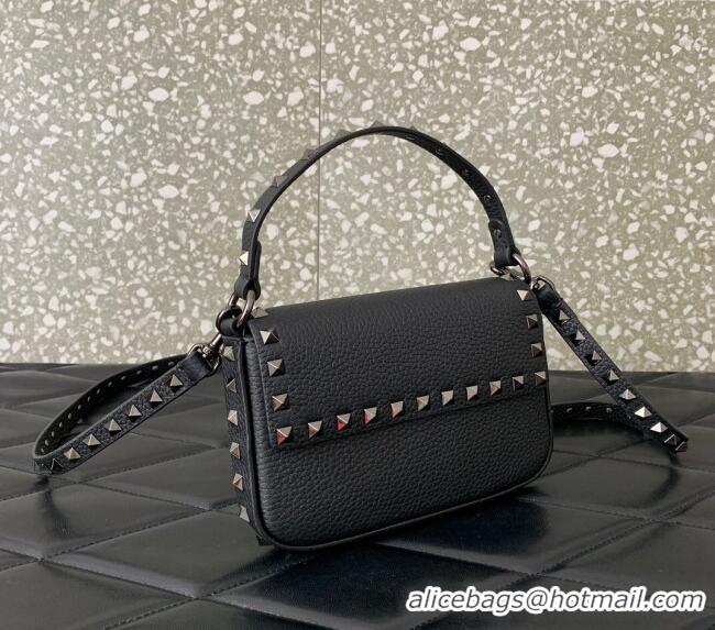 Top Quality Valentino Rockstud Grainy Calfskin Pouch Mini Bag VLTN077 Black/Gold 2024