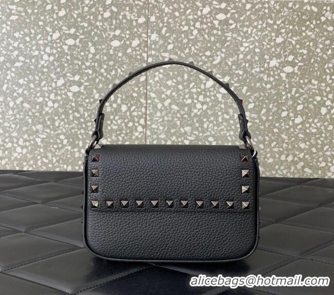 Top Quality Valentino Rockstud Grainy Calfskin Pouch Mini Bag VLTN077 Black/Gold 2024