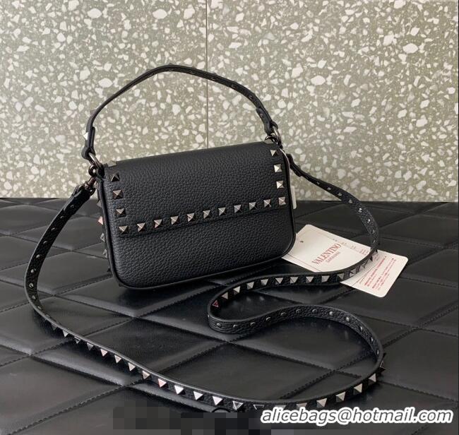 Top Quality Valentino Rockstud Grainy Calfskin Pouch Mini Bag VLTN077 Black/Gold 2024