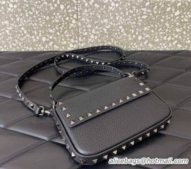 Top Quality Valentino Rockstud Grainy Calfskin Pouch Mini Bag VLTN077 Black/Gold 2024