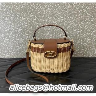 Grade Quality Valentino VLogo Signature Wicker and Leather Vanity Case 5066 Brown 2024