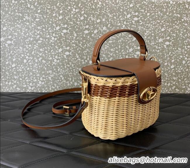 Grade Quality Valentino VLogo Signature Wicker and Leather Vanity Case 5066 Brown 2024