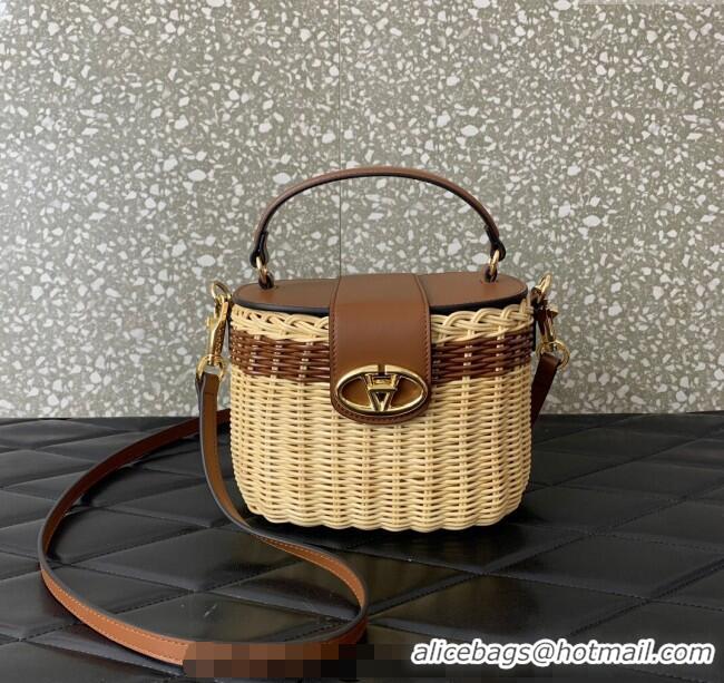 Grade Quality Valentino VLogo Signature Wicker and Leather Vanity Case 5066 Brown 2024