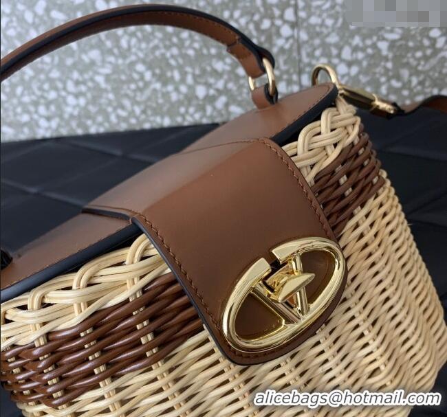Grade Quality Valentino VLogo Signature Wicker and Leather Vanity Case 5066 Brown 2024