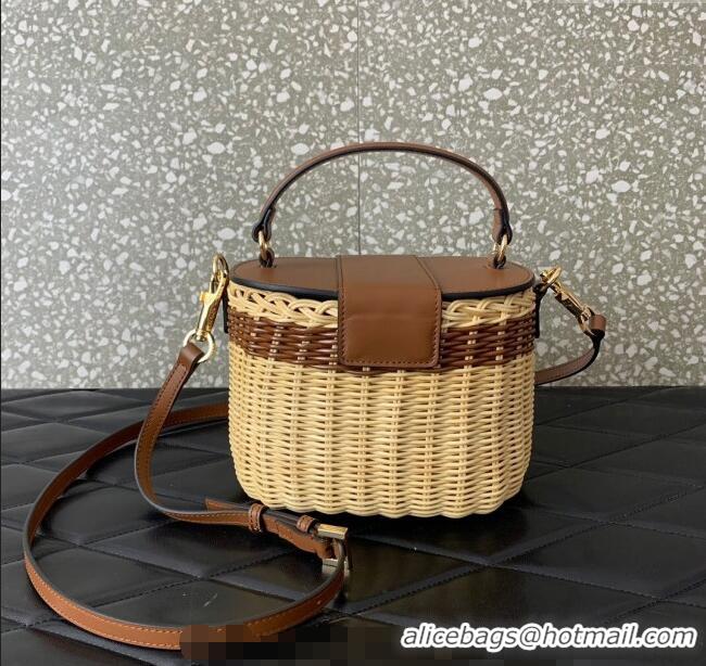 Grade Quality Valentino VLogo Signature Wicker and Leather Vanity Case 5066 Brown 2024