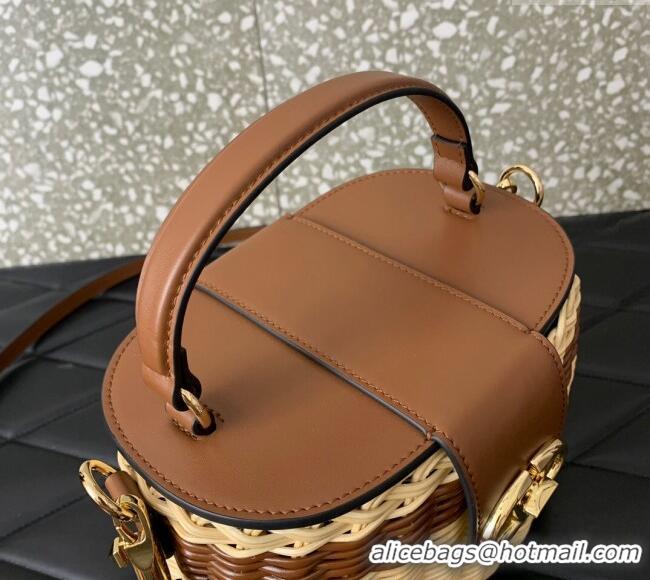 Grade Quality Valentino VLogo Signature Wicker and Leather Vanity Case 5066 Brown 2024
