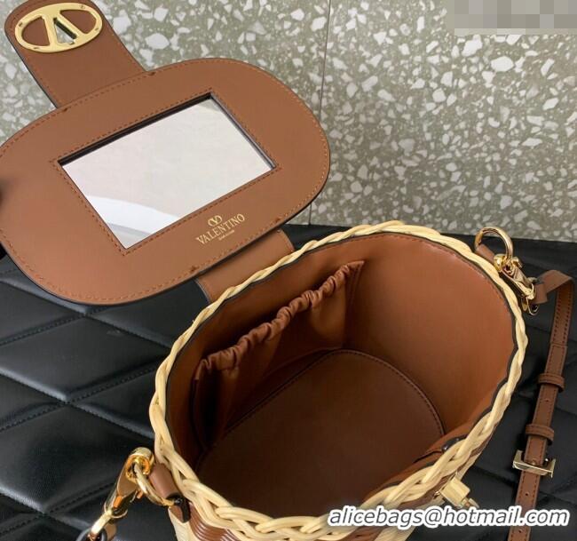 Grade Quality Valentino VLogo Signature Wicker and Leather Vanity Case 5066 Brown 2024