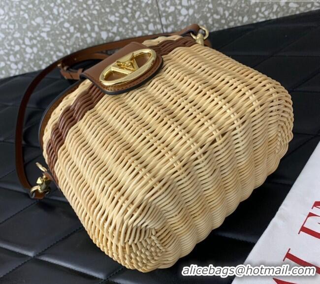 Grade Quality Valentino VLogo Signature Wicker and Leather Vanity Case 5066 Brown 2024