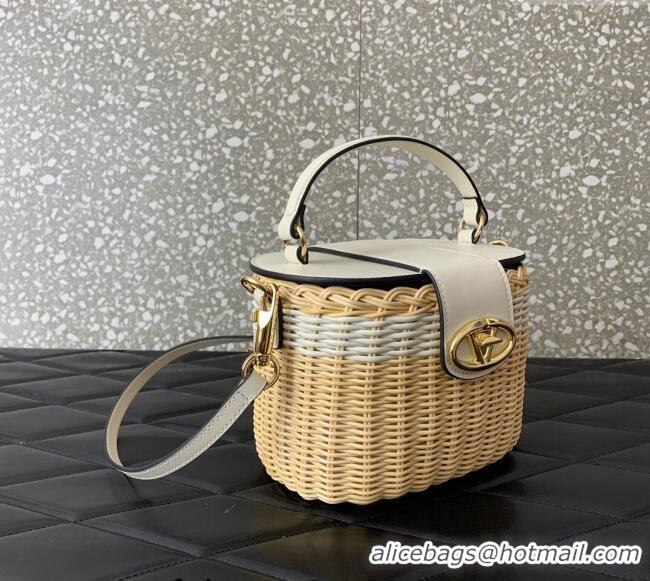 Top Quality Valentino VLogo Signature Wicker and Leather Vanity Case 5066 White 2024
