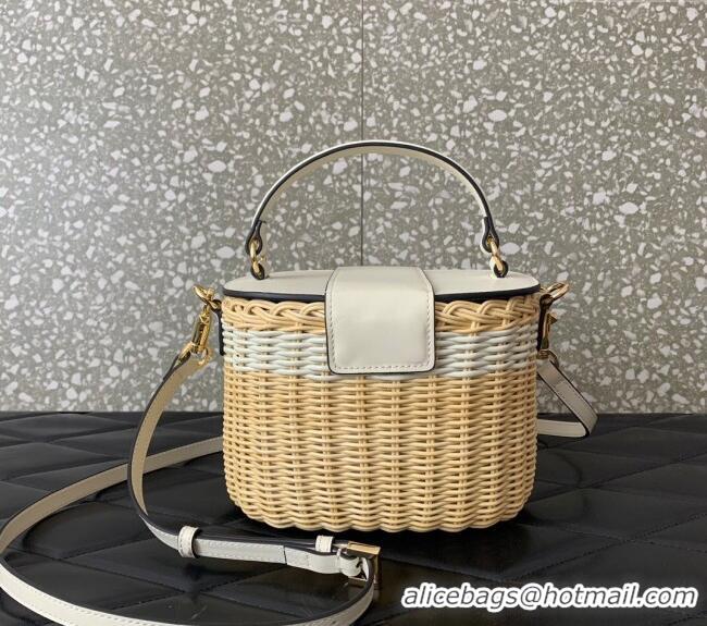 Top Quality Valentino VLogo Signature Wicker and Leather Vanity Case 5066 White 2024