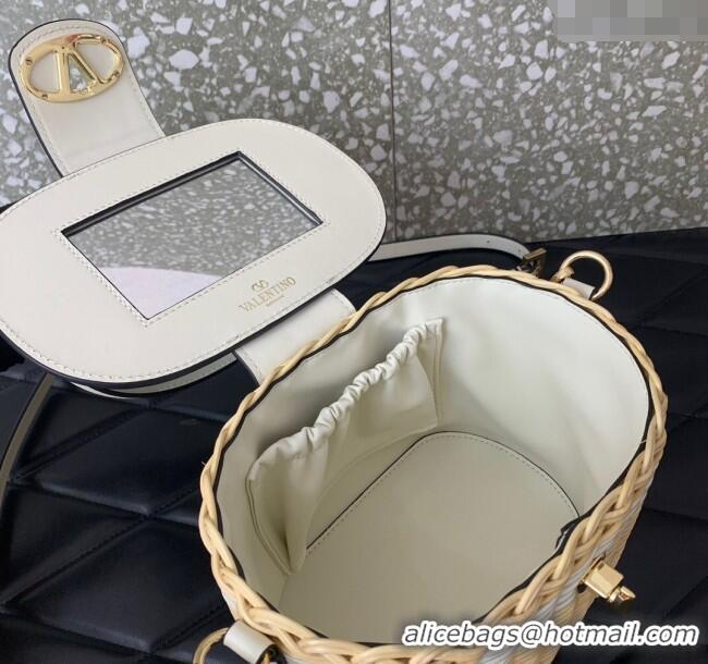 Top Quality Valentino VLogo Signature Wicker and Leather Vanity Case 5066 White 2024