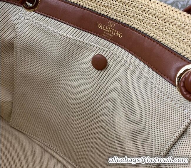 Well Crafted Valentino Escape Large Raffia Straw Shopping bag 0990L Beige 2024