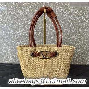 Reasonable Price Valentino Escape Small Raffia Straw Shopping bag 0990S Beige 2024