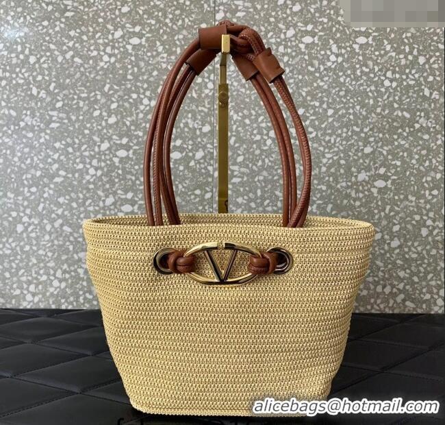 Reasonable Price Valentino Escape Small Raffia Straw Shopping bag 0990S Beige 2024