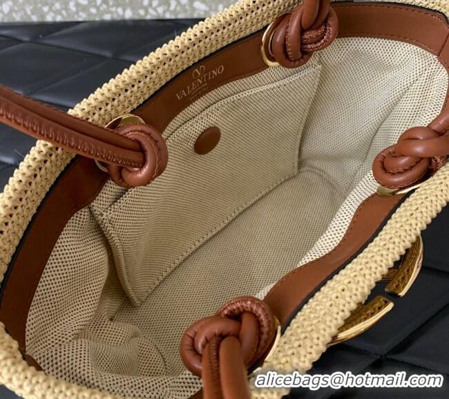 Reasonable Price Valentino Escape Small Raffia Straw Shopping bag 0990S Beige 2024