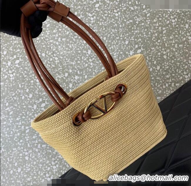 Reasonable Price Valentino Escape Small Raffia Straw Shopping bag 0990S Beige 2024