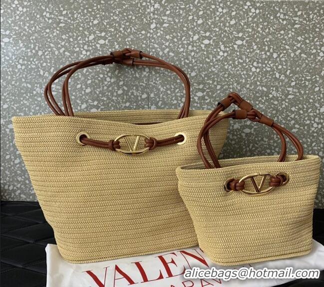 Reasonable Price Valentino Escape Small Raffia Straw Shopping bag 0990S Beige 2024