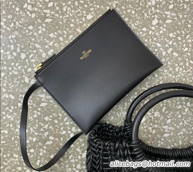 Top Design Valentino AllKnots Woven Leather Shopper Tote bag 0997 Black 2024